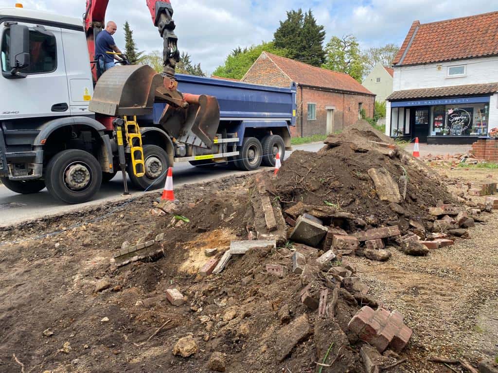 This is a photo of a dig out being carried out for the installation of a new tarmac driveway. Works being carried out by St Neots Driveways